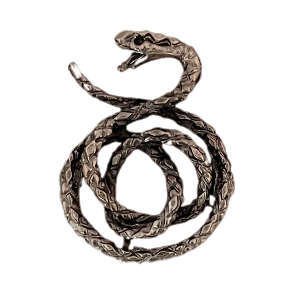 Vintage 1980s Snake Serpent Silver Tone Figural Multi Post Tac Pin- 1J